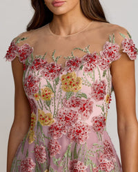 Floral Embroidered Illusion Sweetheart Midi Dress