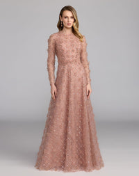 High Neck Long Sleeve Embellished A-Line Gown
