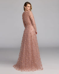 High Neck Long Sleeve Embellished A-Line Gown