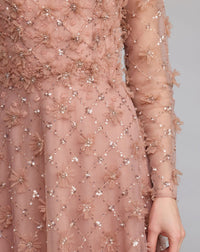High Neck Long Sleeve Embellished A-Line Gown