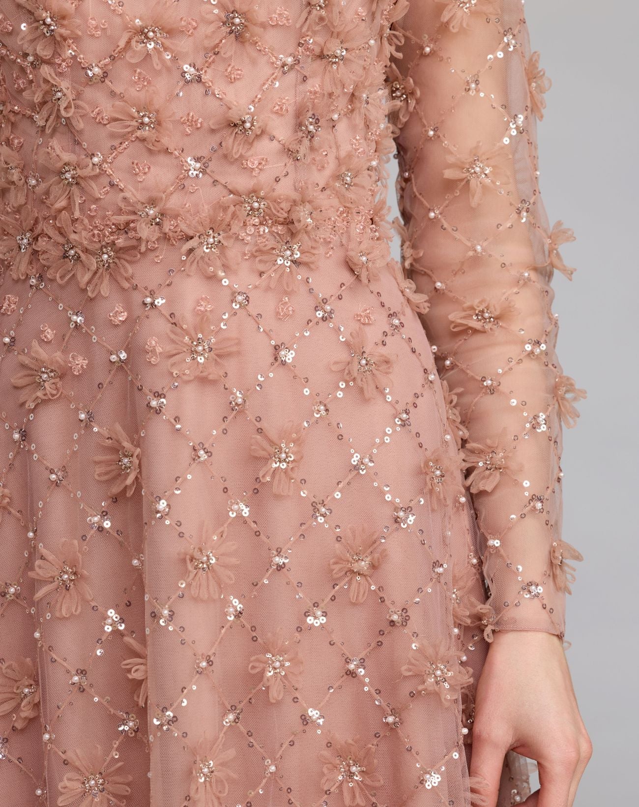 High Neck Long Sleeve Embellished A-Line Gown
