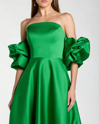 Mac Duggal 21375 Spring Green satin off the shoulder puff sleeve ball gown - Close up detail