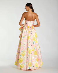 Mac Duggal 21376 Pink Multi strapless floral ball gown with bow - Back view