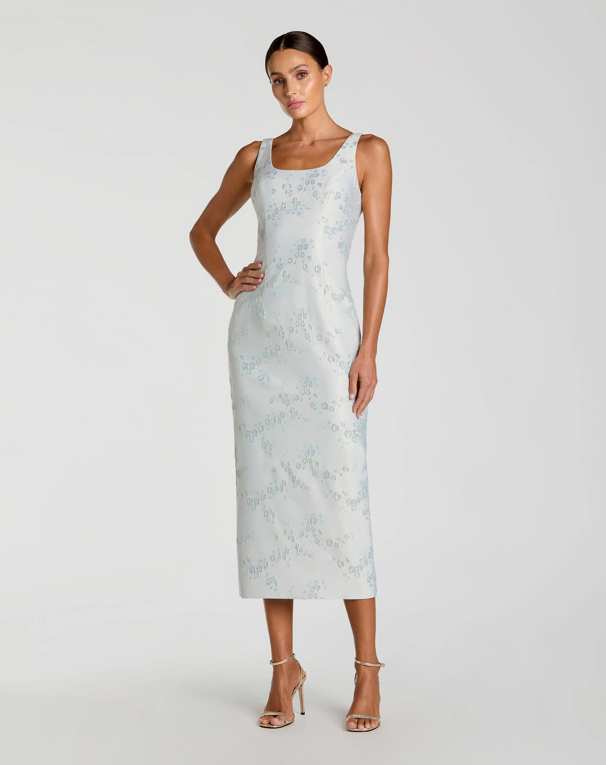 Mac Duggal Light Blue Brocade Sleeveless Scoop Neck Midi Dress #21377 Blue Multi