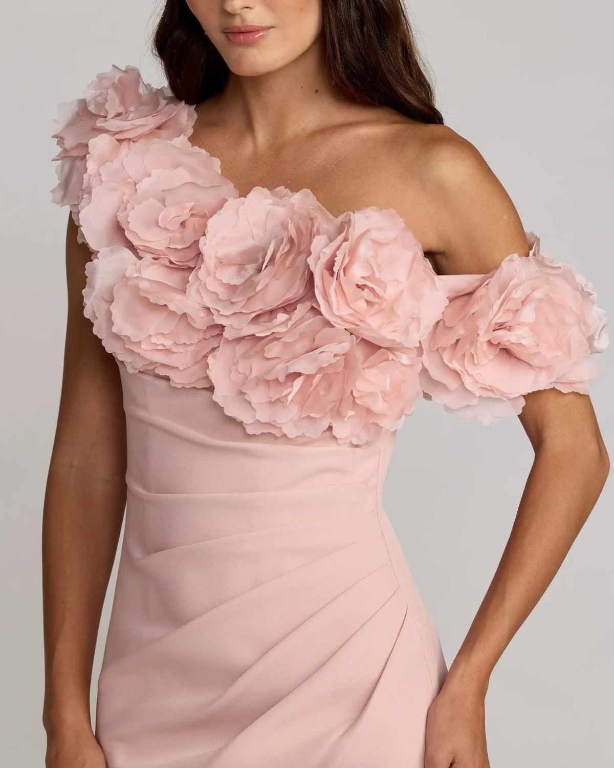 Blush-pink-one-shoulder-crepe-gown-with-floral-rosette-front