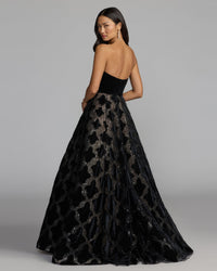 Mac Duggal #21384 black strapless velvet bodice embellished ball gown