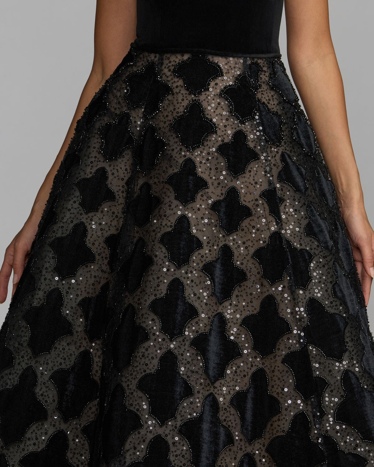 Mac Duggal #21384 black strapless velvet bodice embellished ball gown