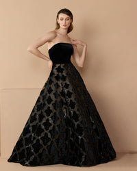 Mac Duggal #21384 black strapless velvet bodice embellished ball gown
