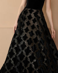 Mac Duggal #21384 black strapless velvet bodice embellished ball gown