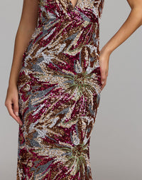 Mac Duggal #21391 berry sequin gown plunging halter close-up