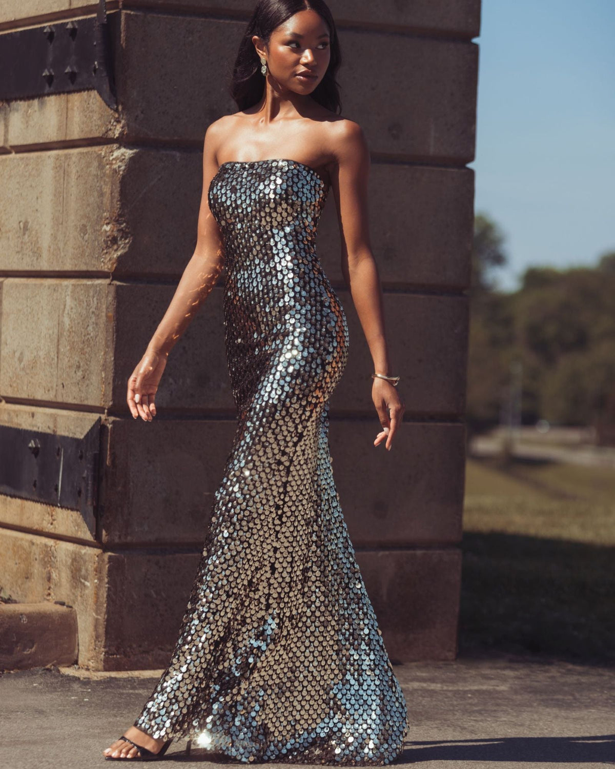 Mac Duggal #21393 sequin column gown alternate view