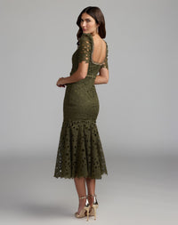 Mac Duggal #21397 olive lace midi dress back