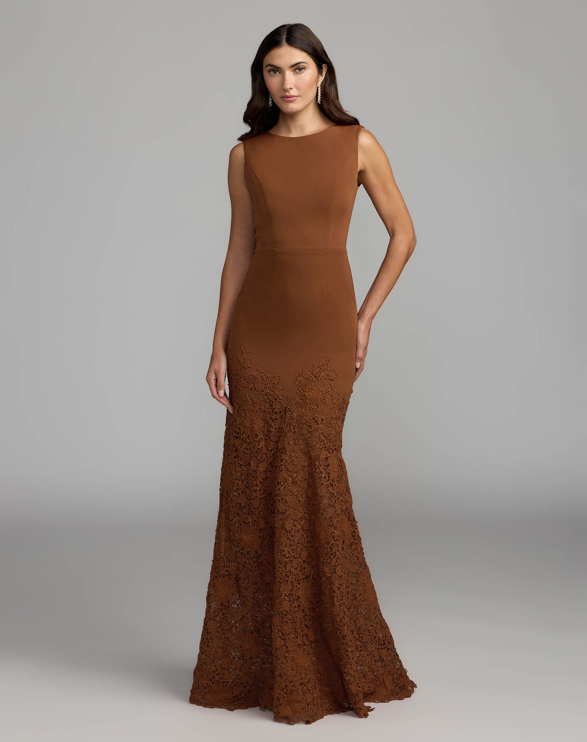 Mac Duggal #21400 Nutmeg sleeveless lace mermaid gown