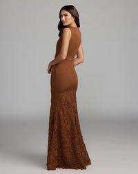 Mac Duggal #21400 Nutmeg sleeveless lace mermaid gown