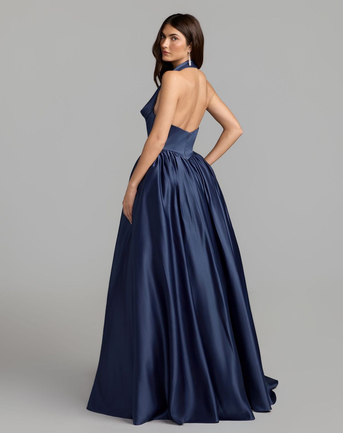 Mac Duggal #21501 sapphire open back ball gown back view