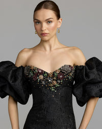Mac Duggal #21526 black multi mermaid gown close-up