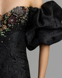 Mac Duggal #21526 black multi mermaid gown close-up detail