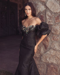 Mac Duggal #21526 black multi mermaid gown lifestyle alt 2