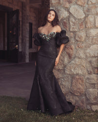 Mac Duggal #21526 black multi mermaid gown lifestyle