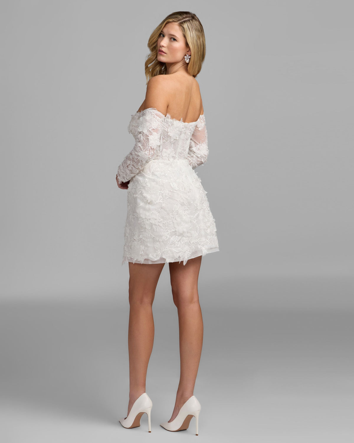 Mac Duggal #21541 ivory lace mini dress back view