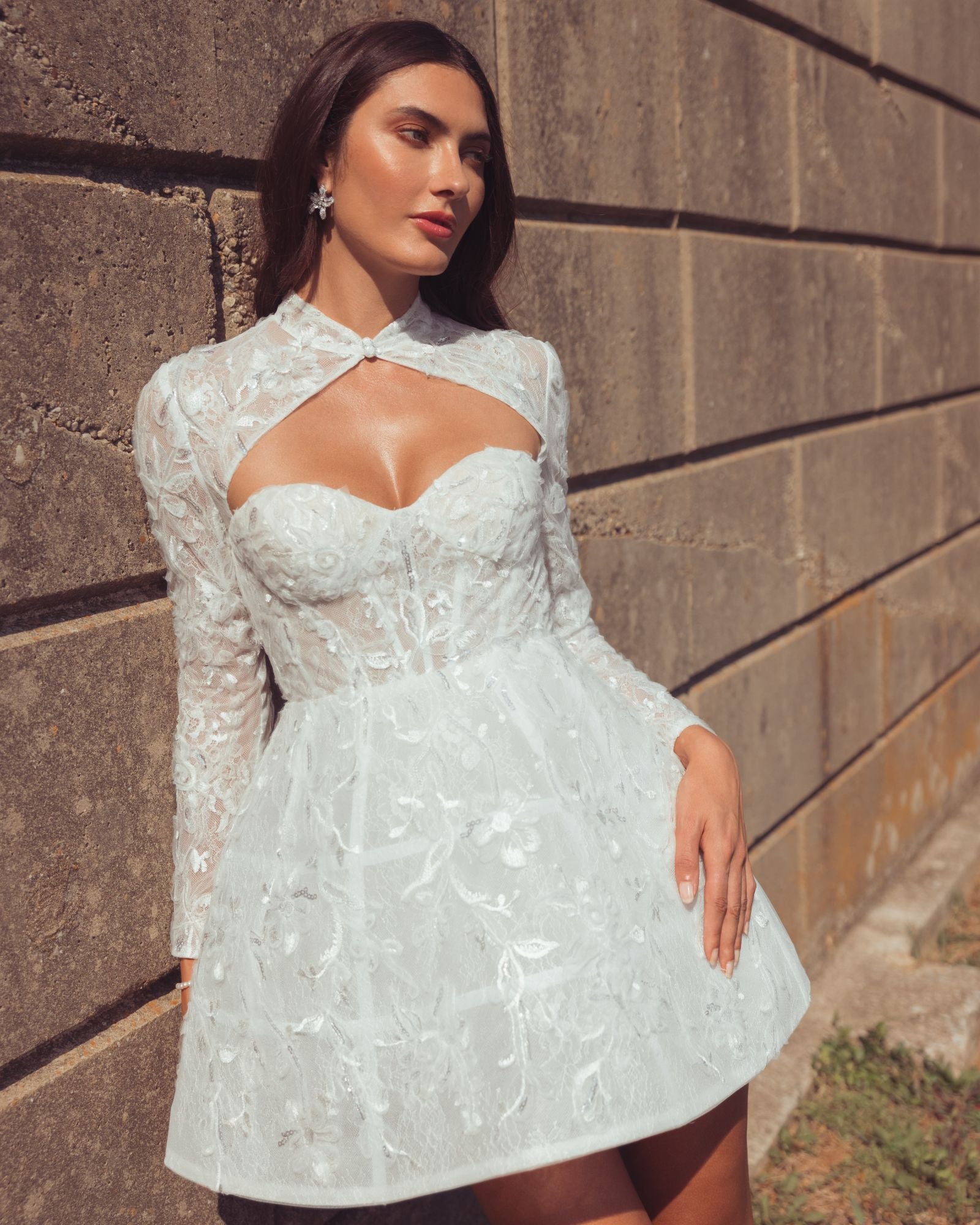 Mac Duggal #21542 lace mini dress alternate view 2