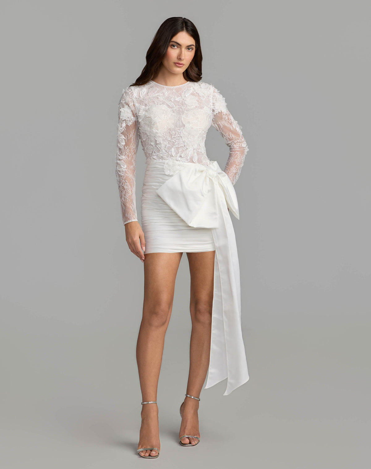 Mac Duggal #21543 ivory taffeta mini dress front