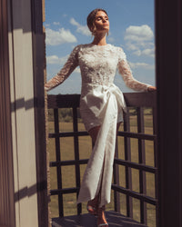 Mac Duggal #21543 ivory mini dress lifestyle