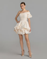 Mac Duggal #21546 ivory one shoulder bubble hem mini dress