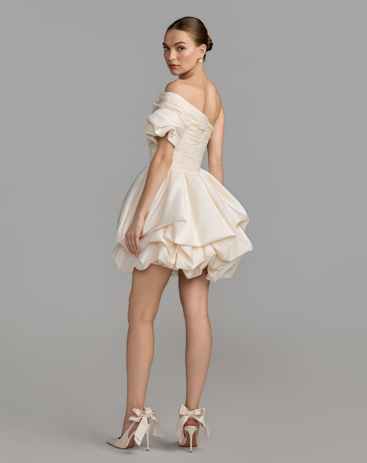 Mac Duggal #21546 ivory bubble mini dress back view