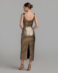 Mac Duggal #21553 gold brocade midi dress back view