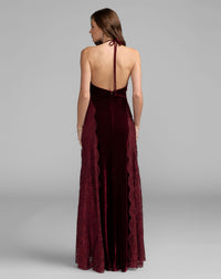 Mac Duggal #21576 burgundy velvet gown open back