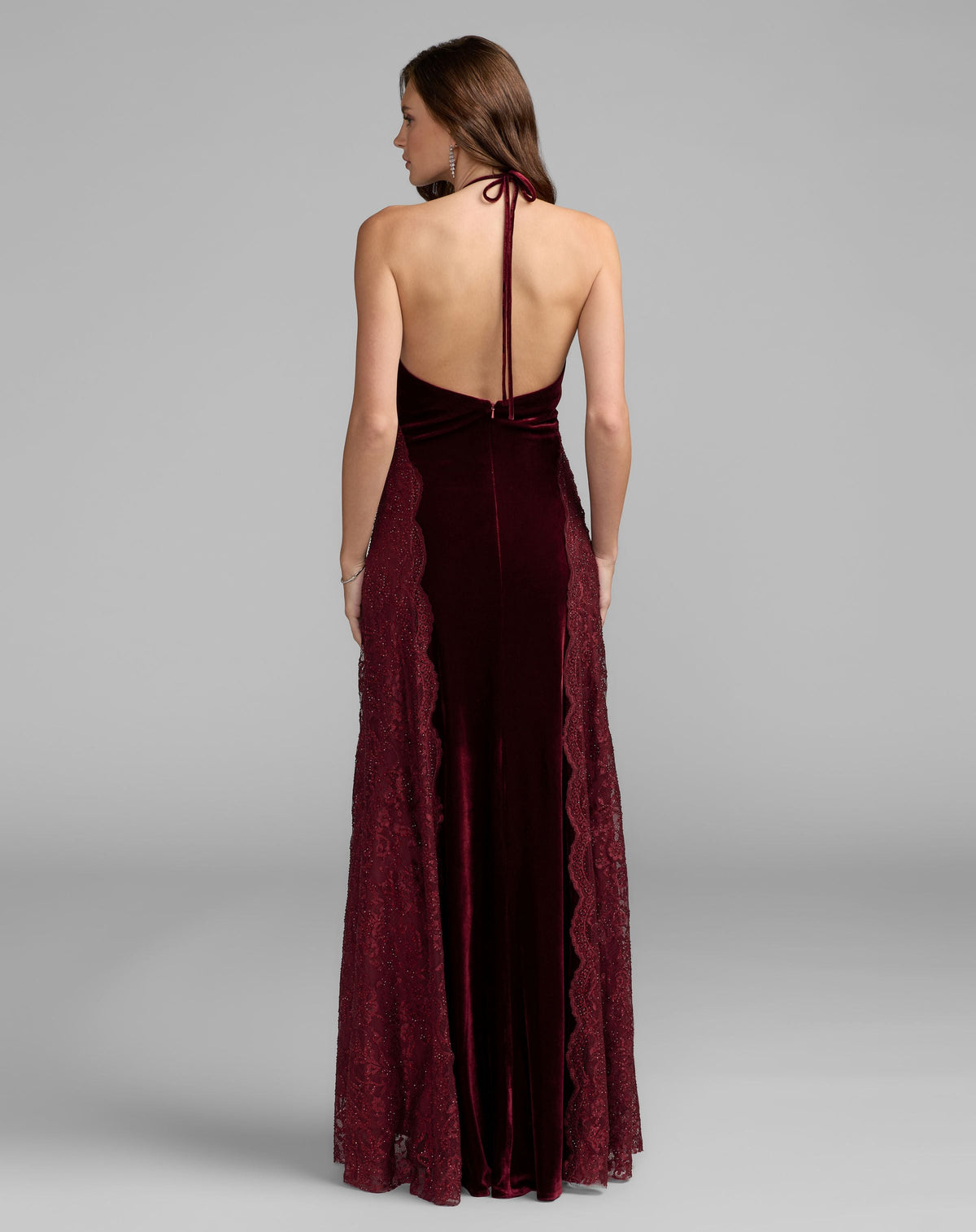 Mac Duggal #21576 burgundy velvet gown open back