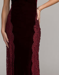 Mac Duggal #21576 burgundy beaded lace side panel detail