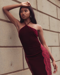 Mac Duggal #21576 burgundy velvet evening gown for black tie events