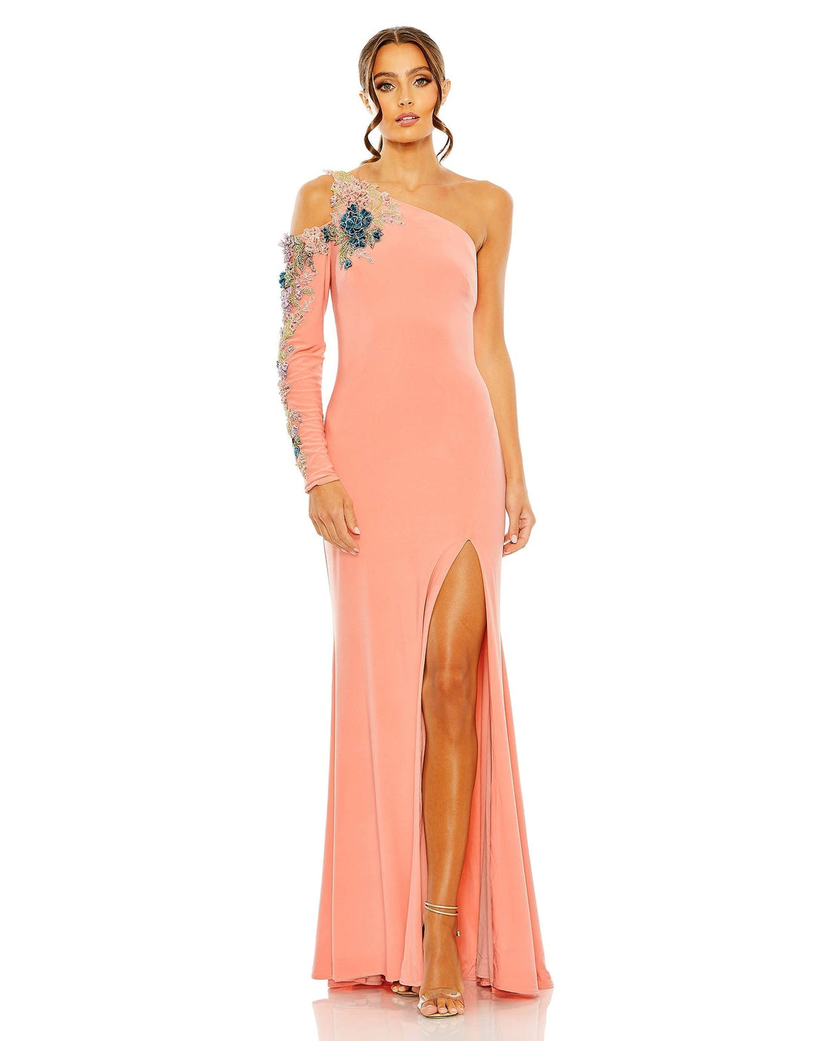 One shoulder floral embellished gown - Pink