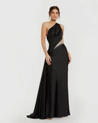 One shoulder embellished satin gown - Black