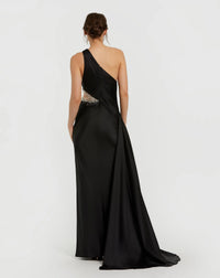 One shoulder embellished satin gown - Black