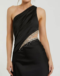 One shoulder embellished satin gown - Black