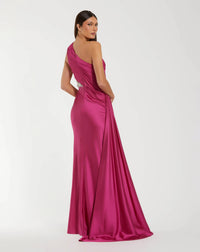Mac Duggal #2210 Magenta one shoulder charmeuse gown back