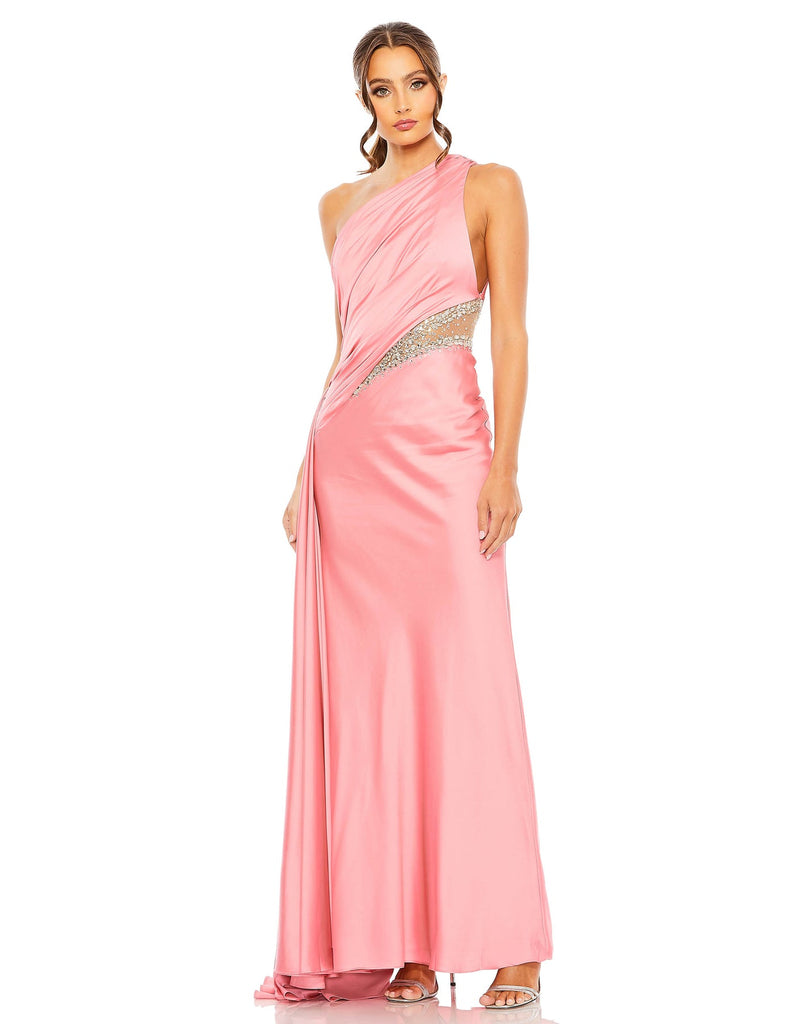 Style #2210 Designer: Mac Duggal ONE SHOULDER EMBELLISHED SATIN GOWN