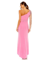 Style #2215 Designer: Mac Duggal EMBELLISHED ONE SHOULDER LONG SLEEVE GOWN, pink back