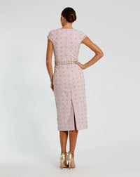 Mac Duggal 2234 Mauve crepe embellished high neck cap sleeve midi dress - back