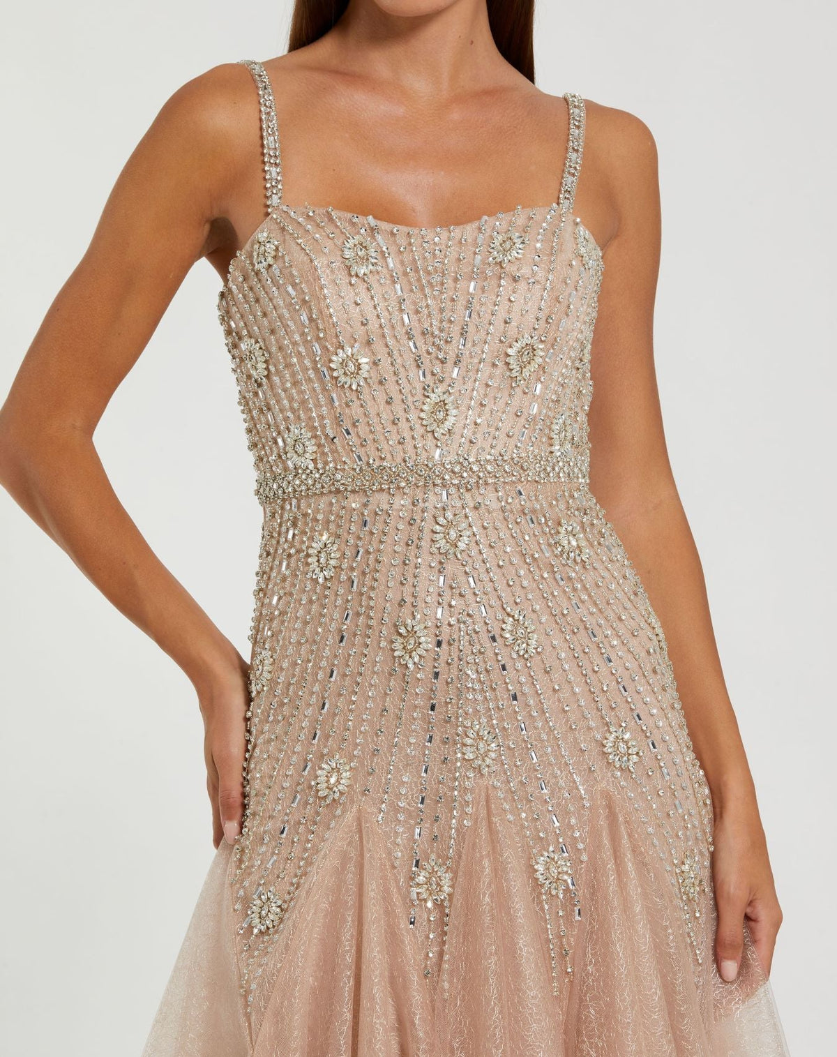 Slim Strap Embellished Bustier Gown - Nude