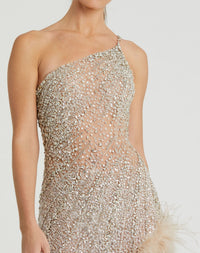 Mac Duggal #2240 porcelain one shoulder dress close-up