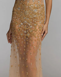 Mac Duggal #2241 nude silver crystal embellished gown detail