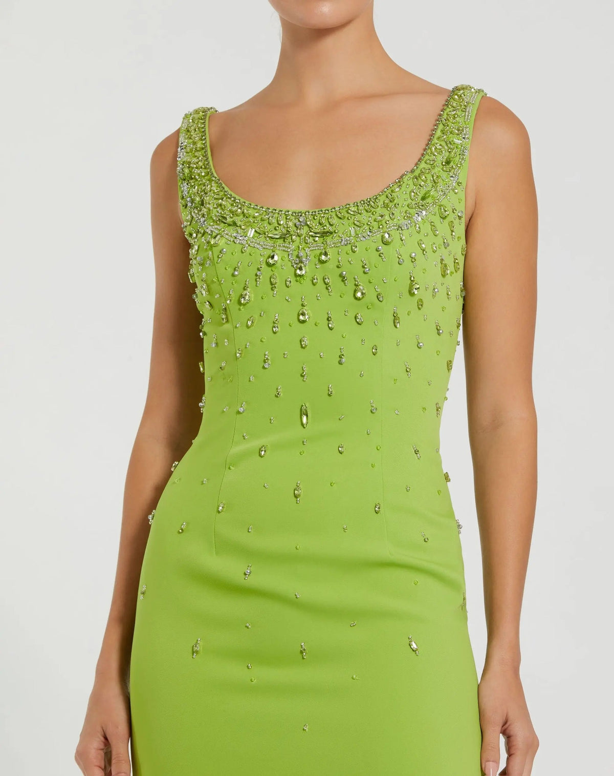 Mac Duggal Pear Green Beaded Crepe Scoop Neck Sleeveless Midi Dress #2259