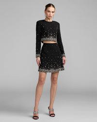 Mac Duggal #2261 black embellished top and mini skirt set