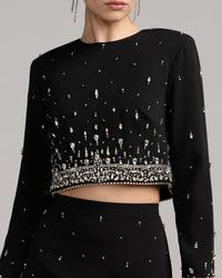 Mac Duggal #2261 black embellished top and mini skirt set
