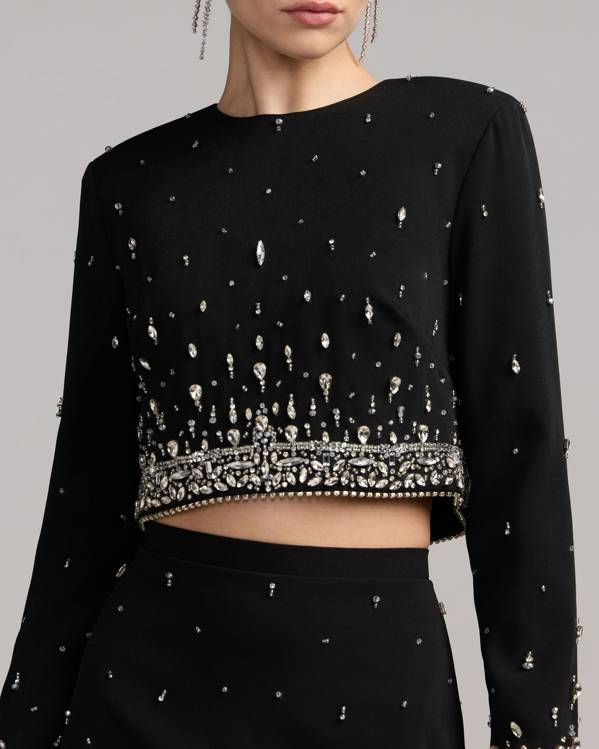 Mac Duggal #2261 black embellished top and mini skirt set