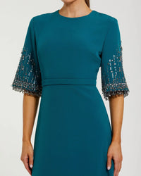 Mac Duggal 2270 Ocean crepe A-line gown with beaded 3/4 sleeves - detail